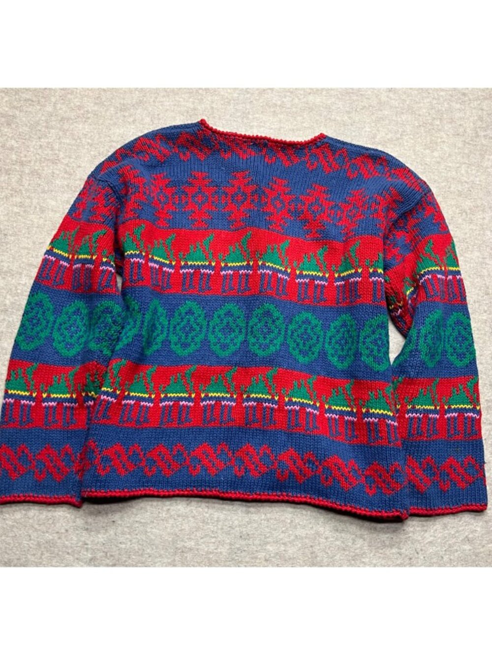 Vintage Gallagher Ramie Cotton Cardigan Holidays Knit Sweater Medium Pattern - Picture 6 of 8